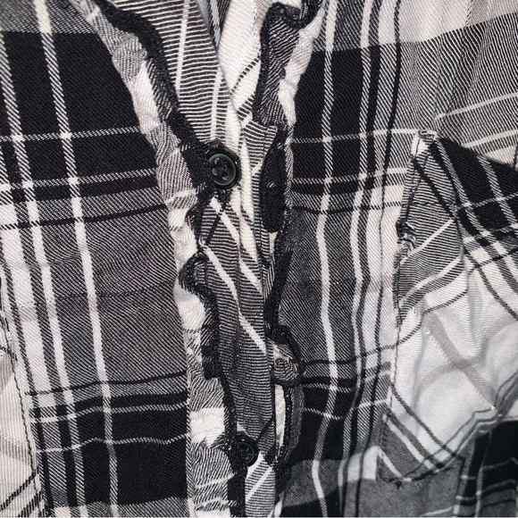 Cleo Black and White Plaid Ruffle Metallic Threading Button Down Shirt S - Picture 7 of 9